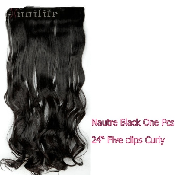 Brand New 5 Clips Wave Curly Hair Extensions 24" #1B Hair Extension - Picture 1 of 8